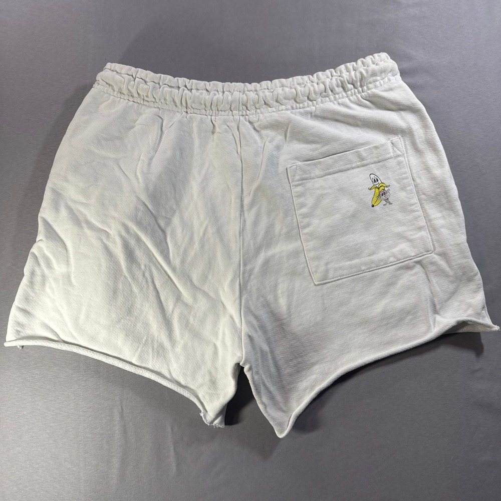 Bananas Monkey Women White Cotton Sweat Shorts Raw Hem Graphic Logo Small S